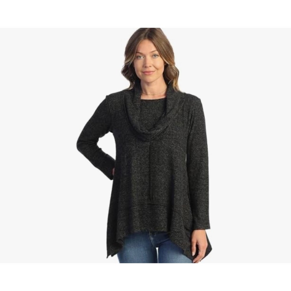 NEW Jess & Jane M Black Sweater Cowl Neck soft brushed Tunic Top w/Tank top